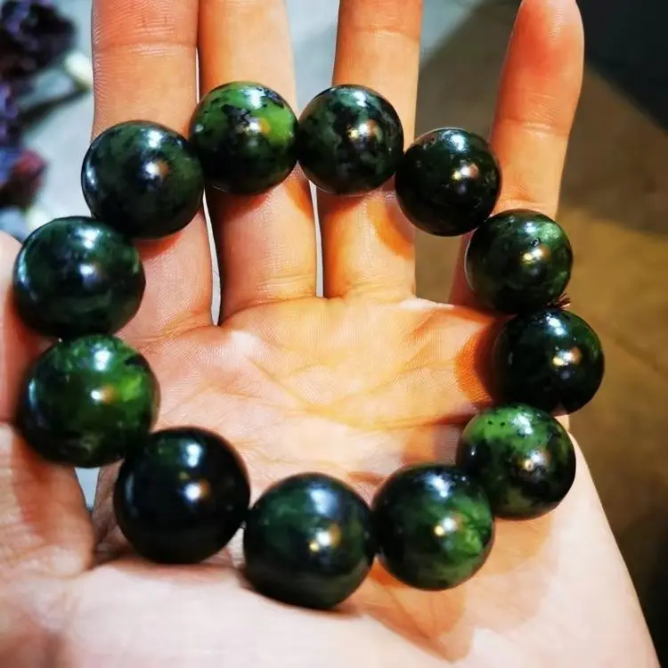 Genuino giada verde naturale Buddha perline braccialetto uomo grandi giade pietra perline braccialetti di perline elastici gioielli di moda braccialetto maschile