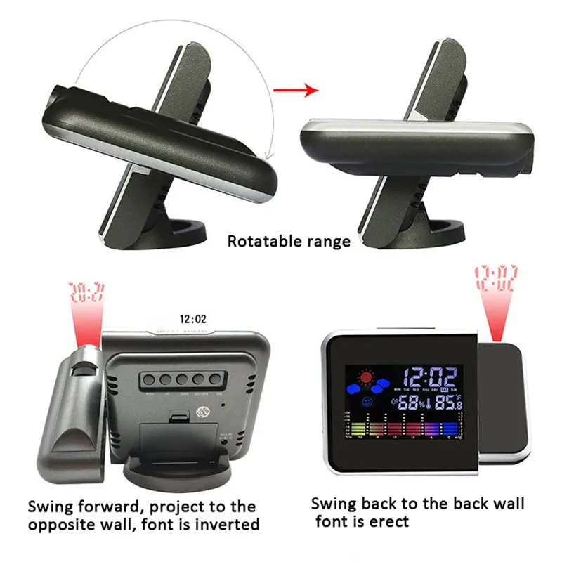 Projection Alarm Clock With Weather Station Thermometer Date Display Digital USB Charger LED | Дом и сад