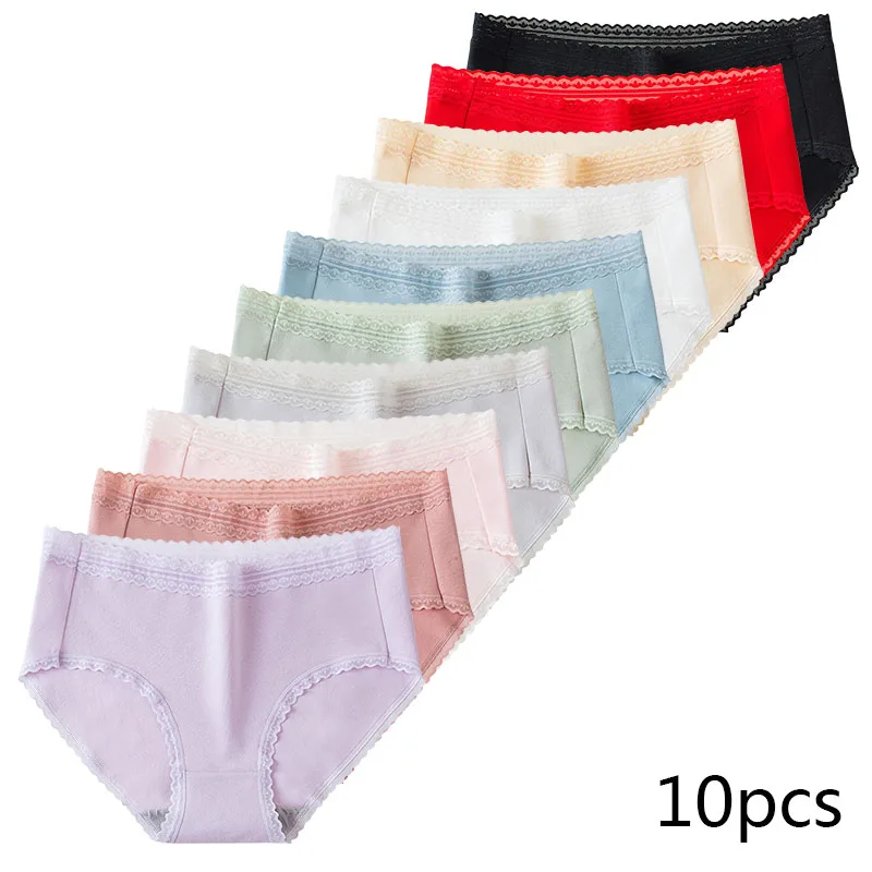 

10Pcs/lot Women Panties High Waist Pure Cotton Underwear Cute Printed Seamless Briefs Ladies Slimming Panty Plus SizeXXL