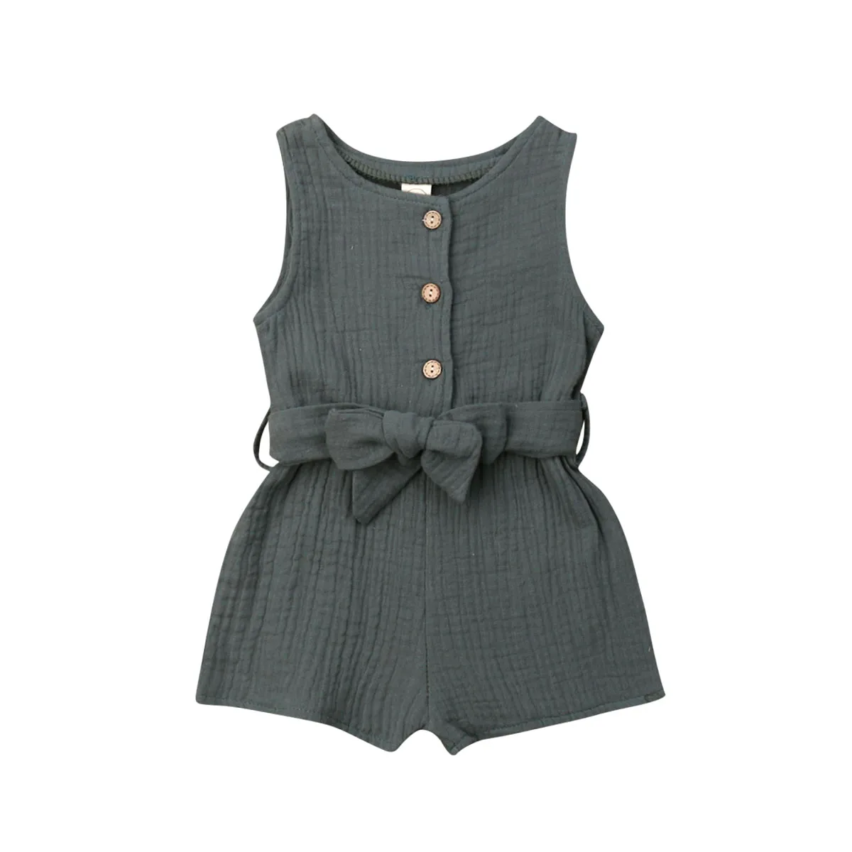 Newborn Baby Girl Kids Solid Romper Jumpsuit Playsuit Sleeveless Bow Belt Clothes Outfit - Цвет: A