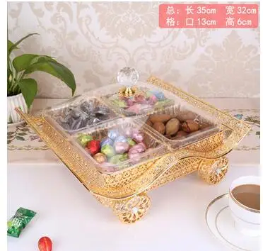 

Тарелка для конфет в стиле закусок с 4-6 отделениями, модный металлический поднос для конфет, фруктовая коробка, миска для фруктов с крышкой, ...