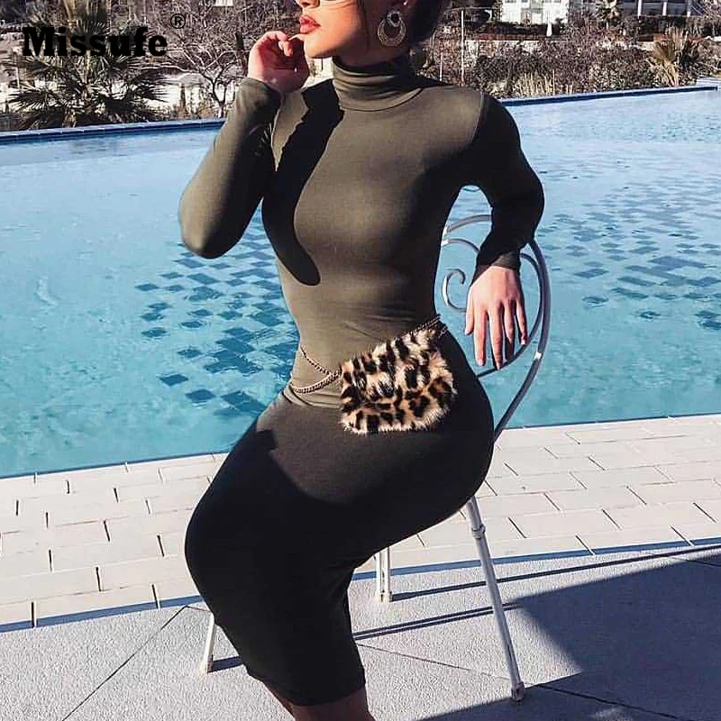 Женское длинное платье футляр Missfue Осеннее флисовое облегающее с высоким