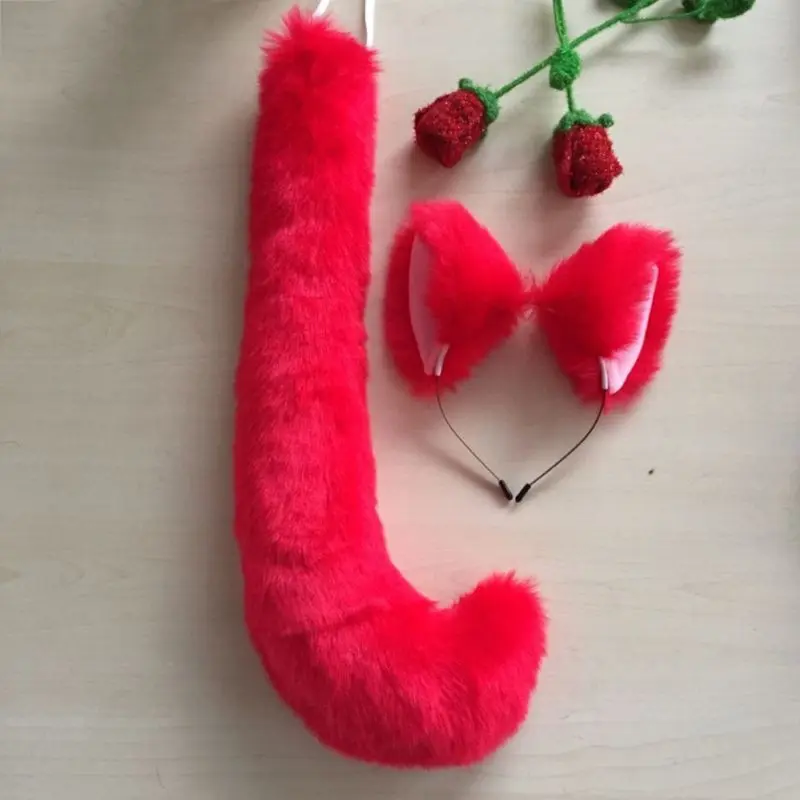 Аниме сплошной цвет плюшевая кошка Волк Косплей Животное уши бандана хвост