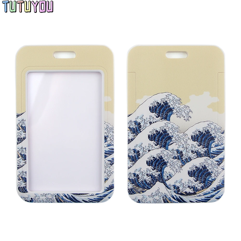 

1pc PC2721 Waves Painting Art Buckle Lanyard Credit Card ID Holder Bag Student Travel Bank Bus Business Card Cover Badge Lanyard
