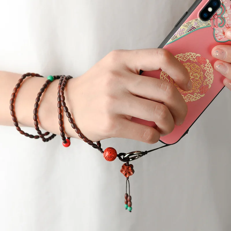 

Short Indian lobular rosewood mobile phone lanyard handmade original mobile phone chain Long phone case lanyard detachable gift