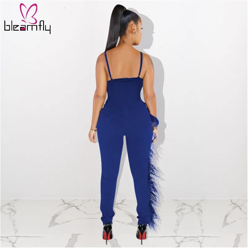 Сексуальные облегающие комбинезоны с кисточками и перьями 2019 без рукавов