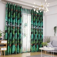 modern green plant leaves printed blackout curtains blinds finished drapes for living room bedroom