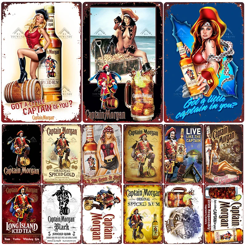 

Rum Brand Vintage Metal Sign Tin Signs Pin Up Captain Morgan Poster Decor for Bar Pub Club Man Cave Wall Decoration 20*30CM