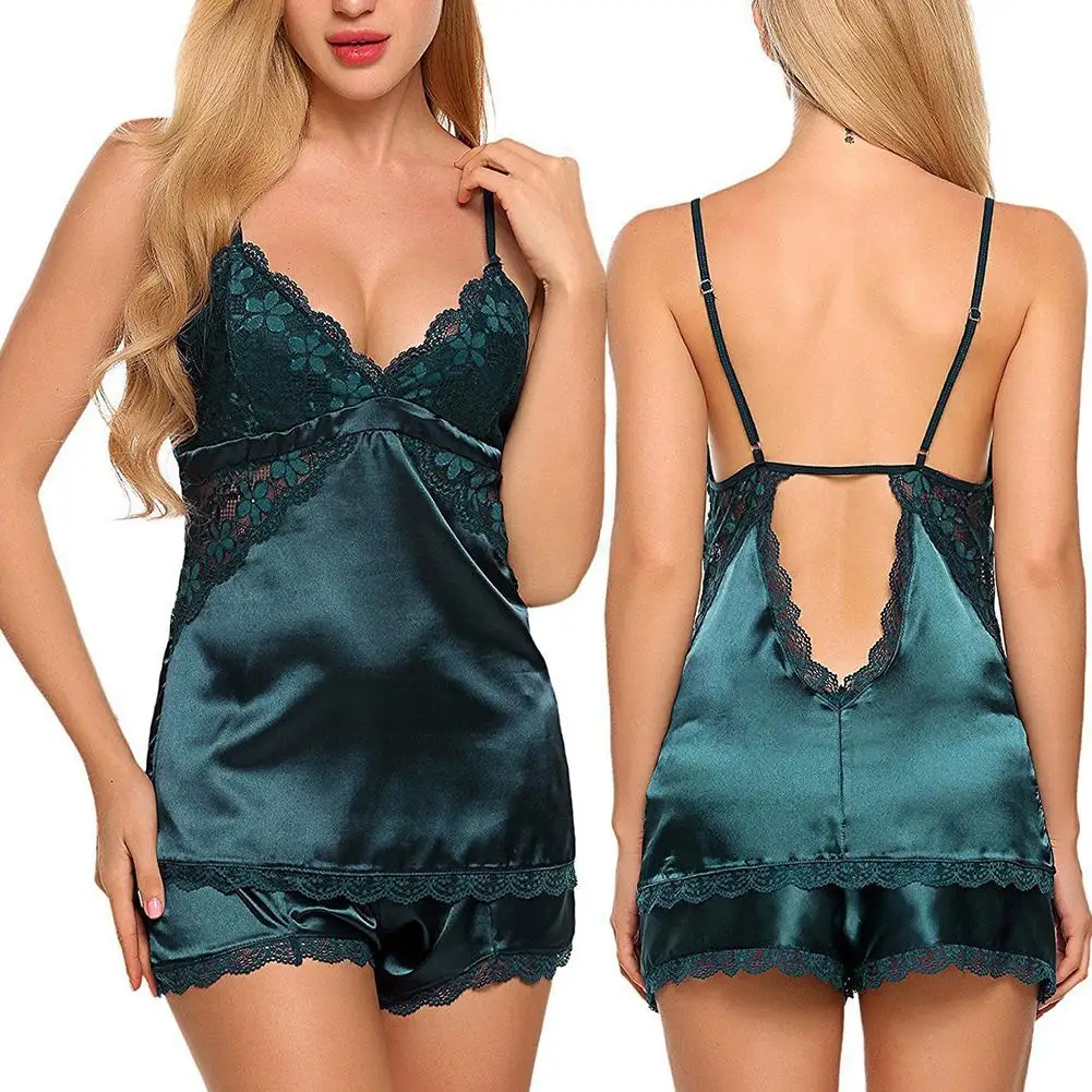 

Sexy Women V Neck Adjustable Straps Backless Camisole Elastic Shorts Sleepwear Pijamas Femmes Seamless Underwear Nightwear