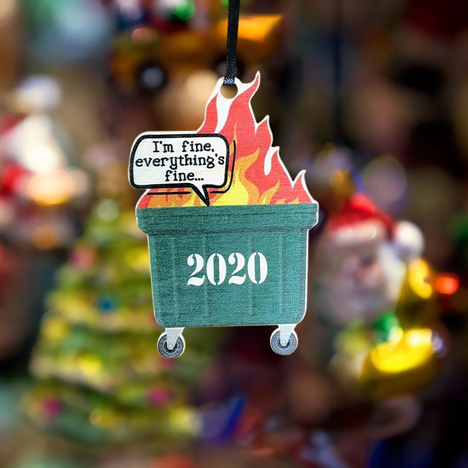 

1pcs Christmas Ornament 2021 Dumpster Fire Pattern Christmas Tree Wooden Pendants Xmas Home Party Scene Dress Up Supplies