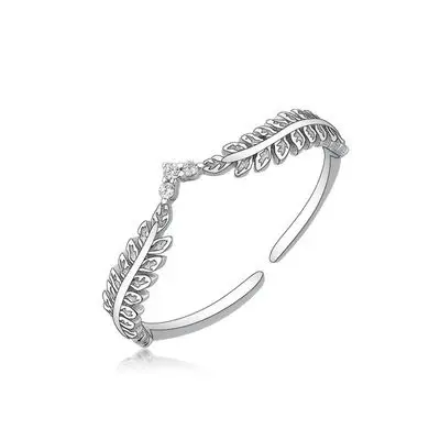 

New Arrivals 100% 925 Sterling Silver Ring Opening Adjustable Feather Zircon Ring Female Jewelry