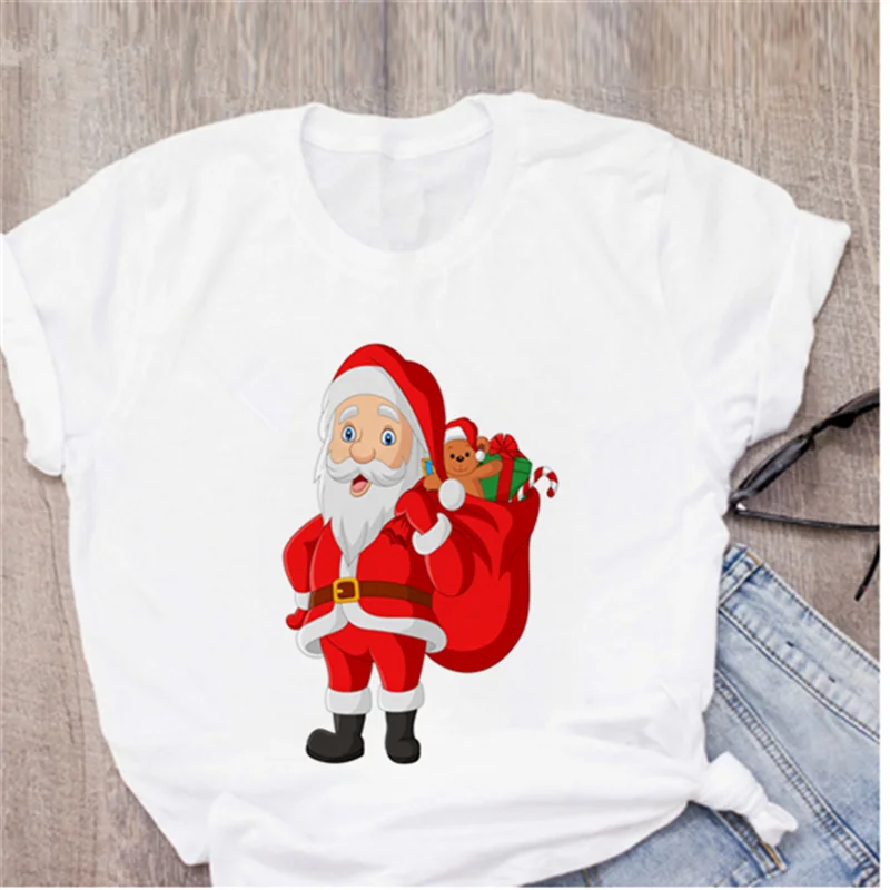 AOWOF new Dabbing Santa Claus T-shirt Ladies Fashion Christmas New Year short-sleeved | Женская одежда