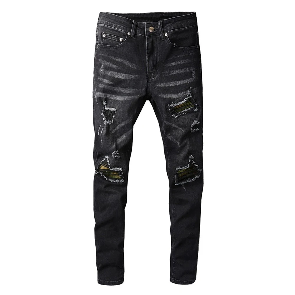 

Gzdeerax Для Мужчин's Streetwear из джинсовой ткани с длинными рукавами Байкер узкие сильно облегающие джинсы Рваные узкие брюки высокое качество ра...