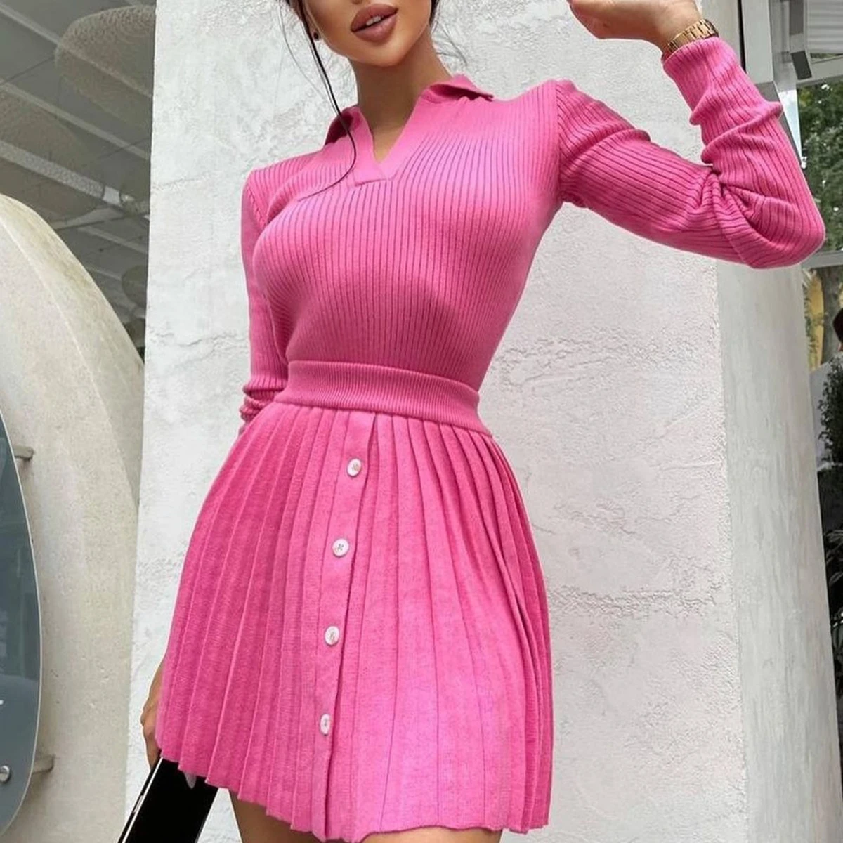 New Autumn Women Sweater+Knitted Skirt Set Winter Suit 2 Piece Ladies Winter Knitting Korea Long Sleeve V Neck Tops and Mini