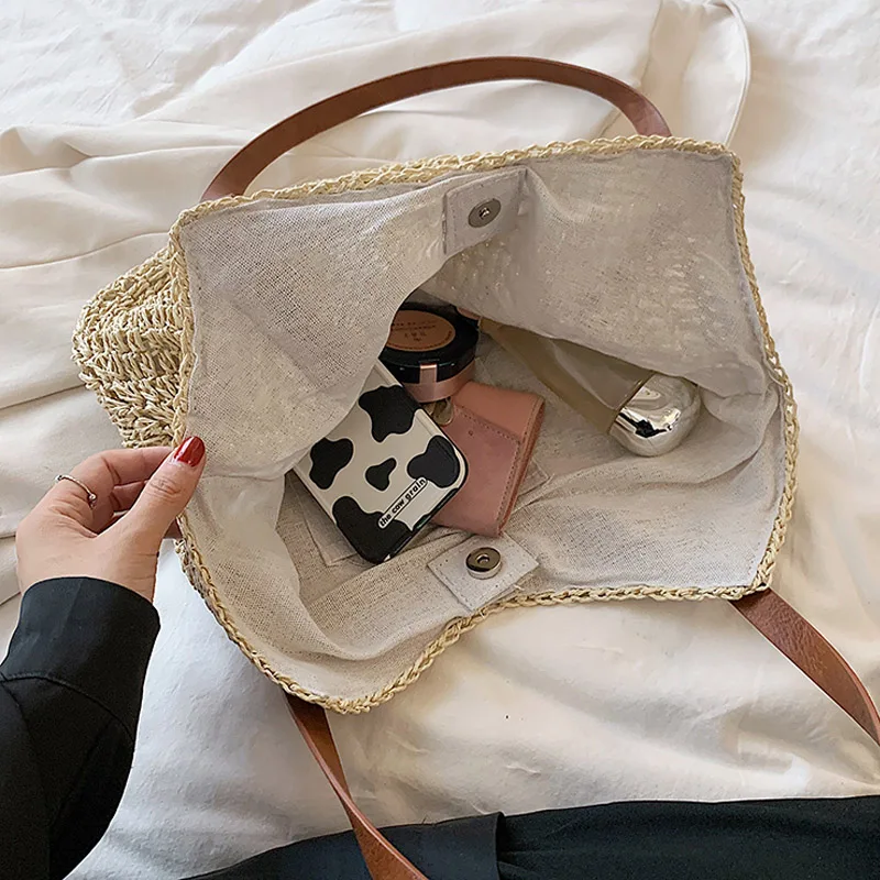 New Summer Fashion Hand-Woven Women's Shoulder Bags Large Capacity Straw Beach Totes Bag Female Travel Weaving Shopping Handbags