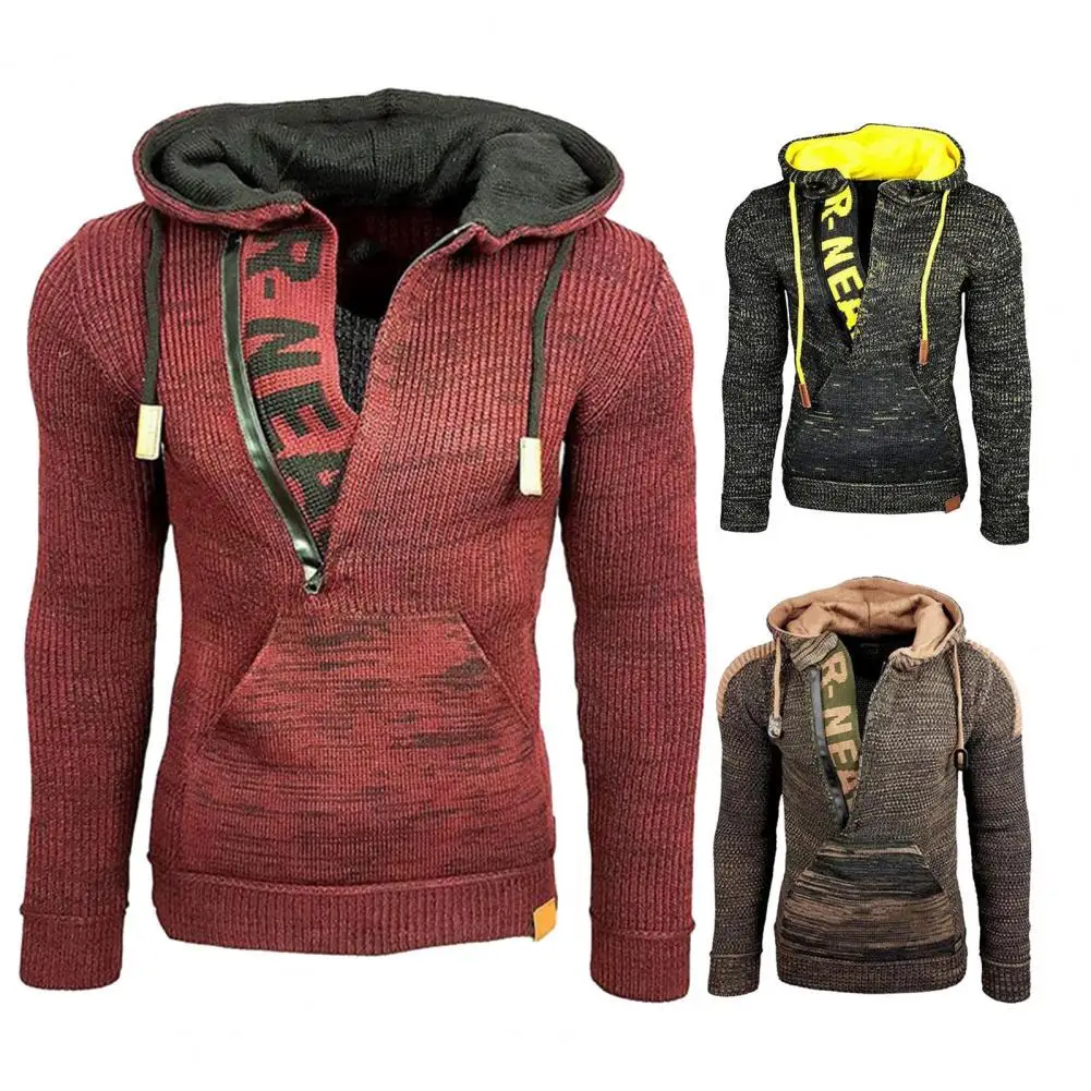 

Vintage Winter Warm Wool Knitted Sweaters Hoodies Men Casual Long Sleeve Loose Hooded Tops 2021 Fashion Mens Jumpers Streetwear