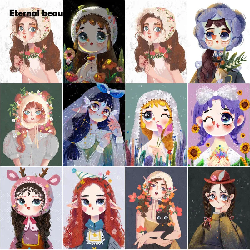 

Diamond Painting Cartoon Girl Portrait Full Square Round Beautiful Diamond Embroidery Mosaic Cross Stitch Kits Handmade Products
