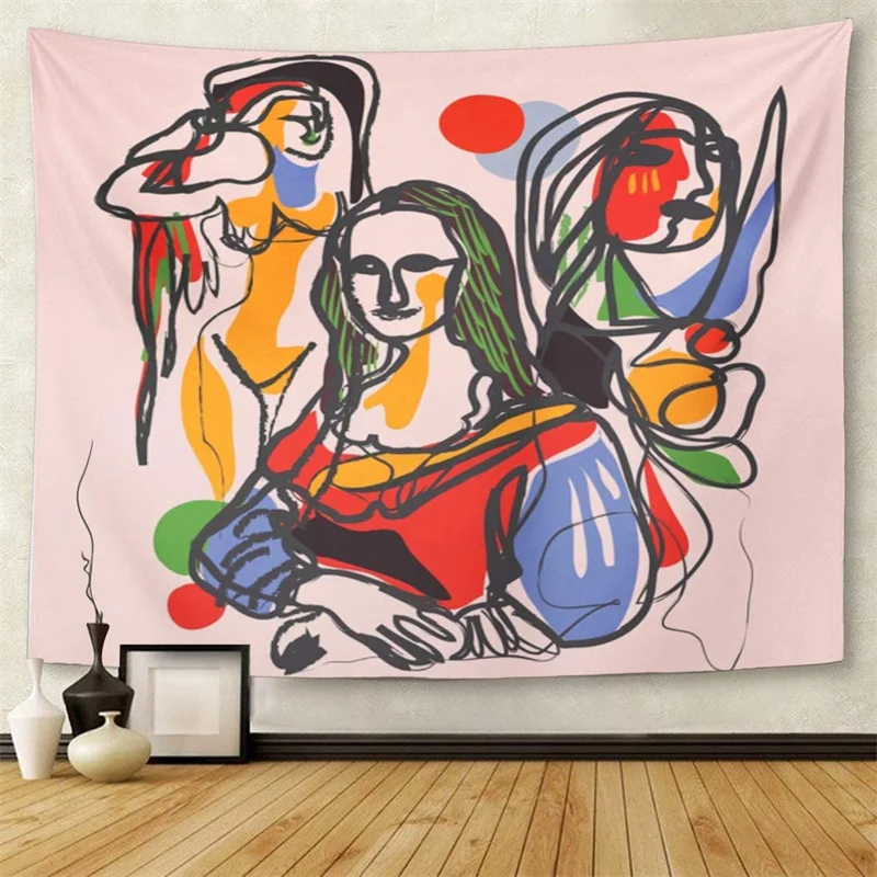 

FFO Mona Lisa Abstract Print Wall Hainging Tapestry Aesthetic Oil Painting Artist's Home Decoration Large Beach Towel