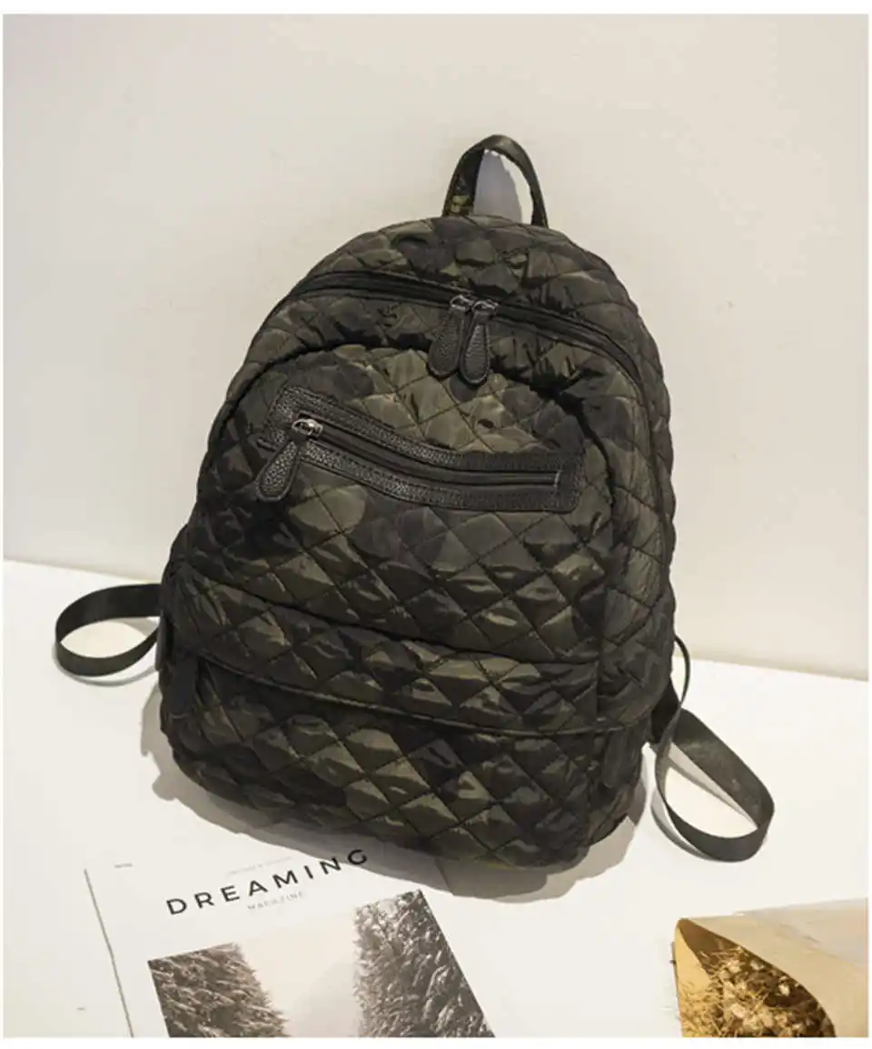 Green Backpack Женский рюкзак сумка из Оксфордской ткани мягкие теплые хлопковые рюкзаки ромбовидная решетка школьная сумка, очаровательные модные Mochila для леди Новинка - Цвет: Green Backpack