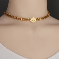 punk stainless steel necklace thick chain necklaces for women smiling face necklaces charm necklace choker necklace jewelry gift