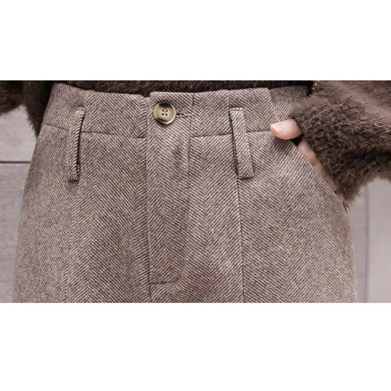 Женские брюки на осень и зиму толстые свободные теплые шаровары шерстяные капри