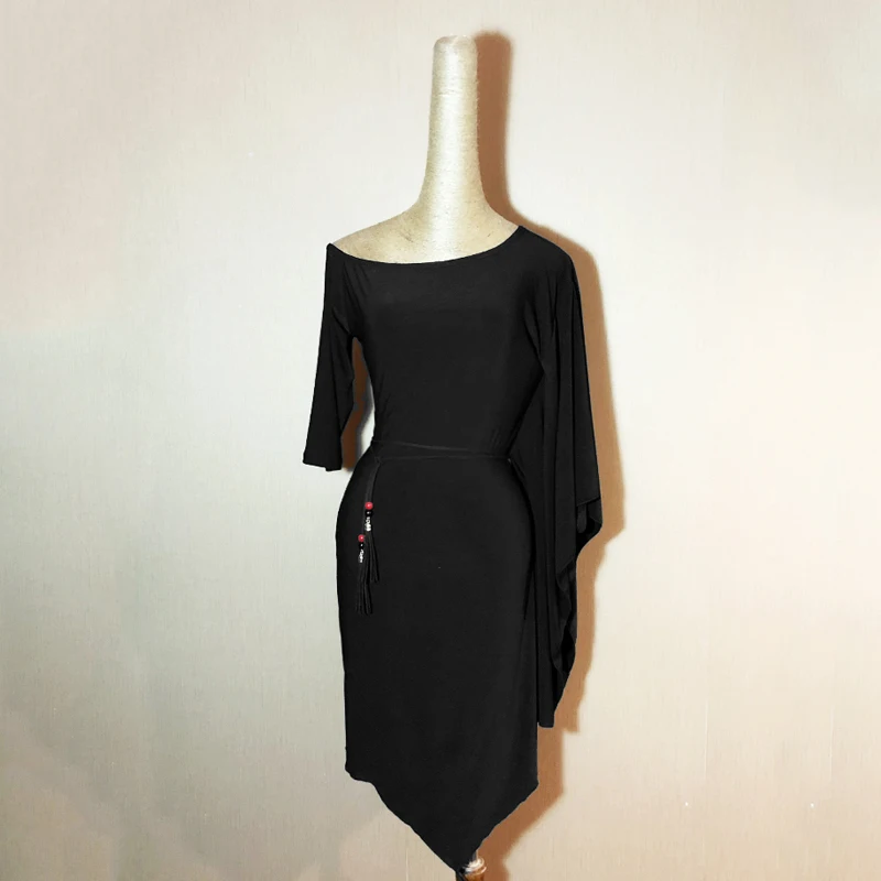 Женская юбка для латиноамериканских танцев черные тренировочные костюмы с