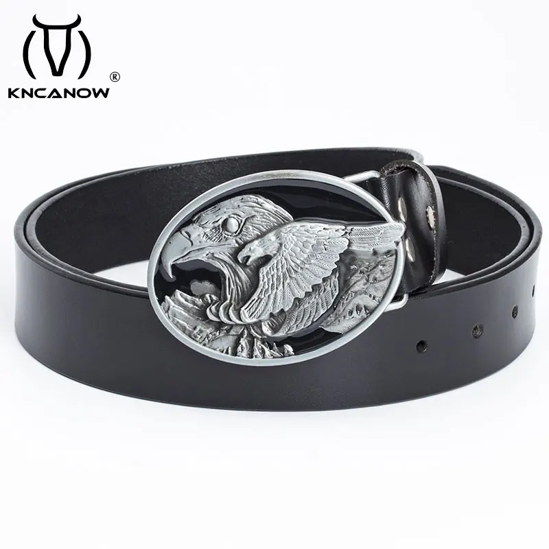 New Style Cool Animal Eagle Pattern Men Boys Gifts Pattern Metal Buckle Genuine Leather Belts For Men Leisure Waistband Strap
