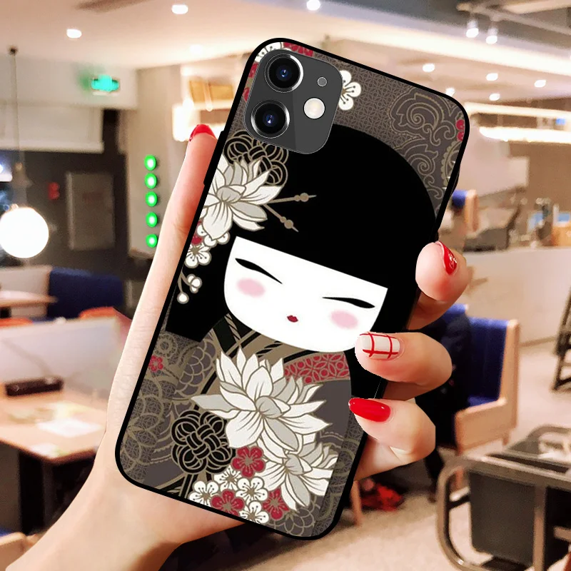 kawaii Japanese Kokeshi Doll Phone Case For iPhone 11 Pro 7 8 6 6s Plus XR XS Max cover Bag 5 5S SE 2020 Funda Etui Cases | Мобильные