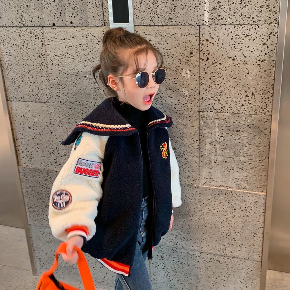 

2020 Winter New Girl Scout Navy Windclip Cotton Coat Children's Clothing Children's Coat Girl Clothing 3to 8 Years Kids Jacket