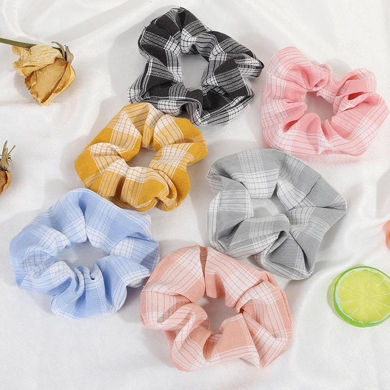 

1PC Vintage Scrunchie Stretch Headband Dot Plaid Scrunchies Women Elastic Hair Bands Girls Hair Ties Striped Hair Accessories