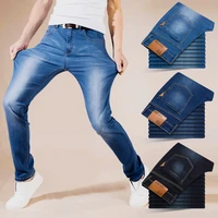 brand mens jeans straight elastic cotton mens jeans summer fashion business classic style jean thin denim pants jeansy size 42