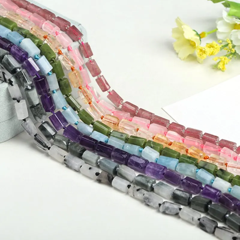 

8x11mm Natural Color Stone Faceted Column Shape Necklace Bracelet Jewelry DIY Loose Beads 15 Inch wk17