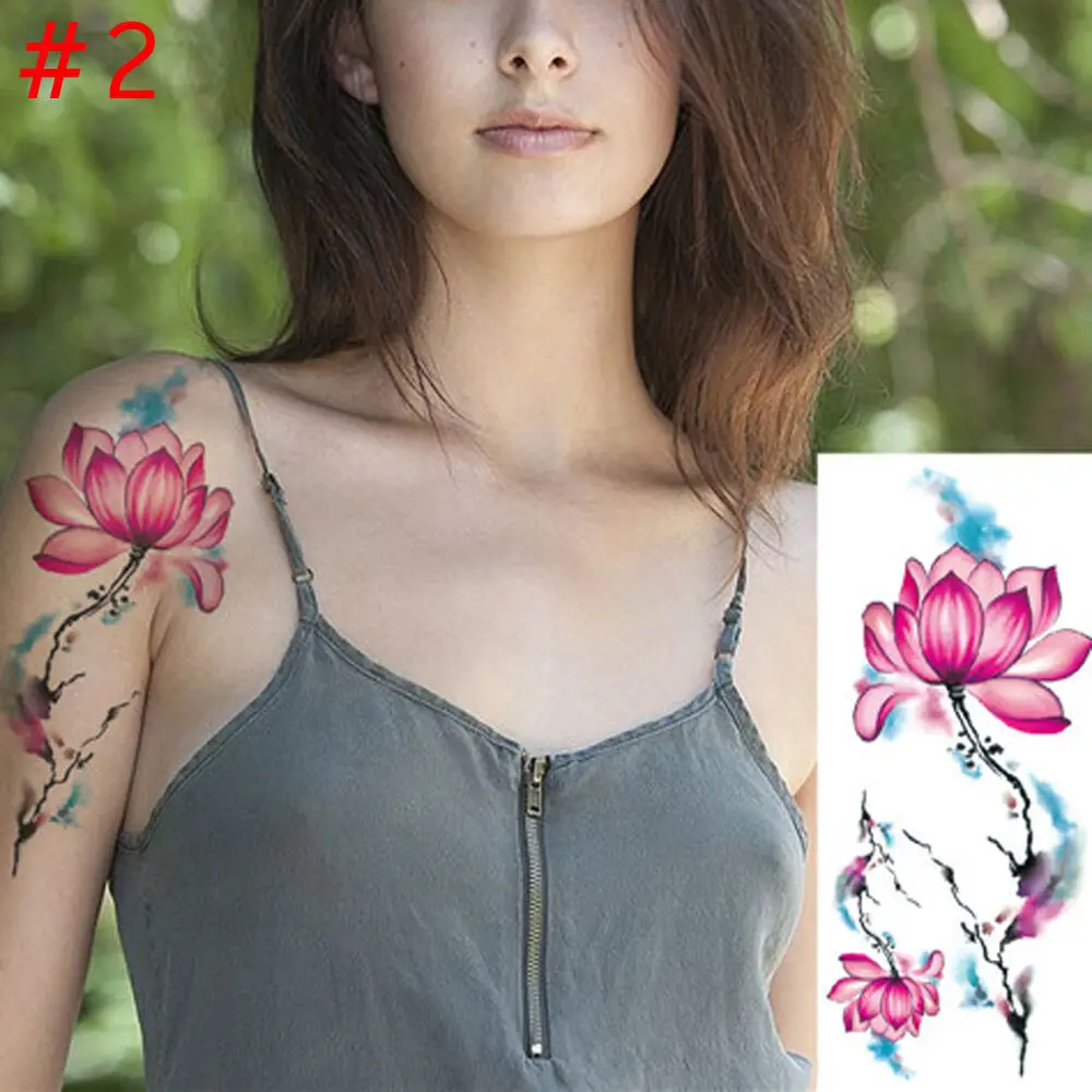 1piece beauty make up Fake temporary tattoos stickers rose flowers arm shoulder tattoo waterproof women big flash on body | Красота и