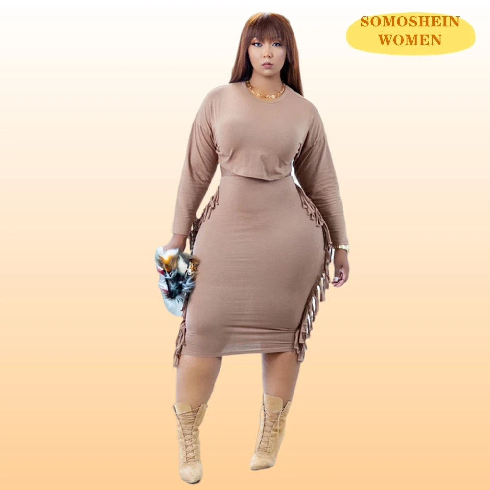 

Комплекты одежды Somoshein больших размеров, женская одежда, Модный комплект из двух предметов с кисточками, повседневный наряд 4XL, осенняя одно...