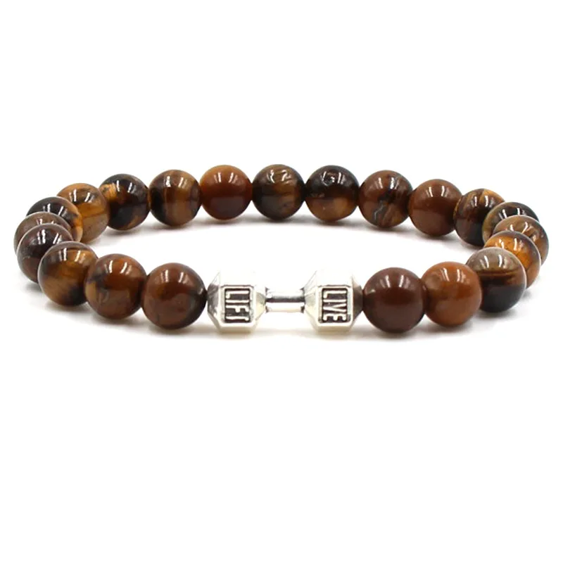 

Elegant Tiger Eye Stone Beads Bracelet Black Golden Silve Barbell Bracelets for Women&Men Charm Jewelry Pulseras Handmade Gifts