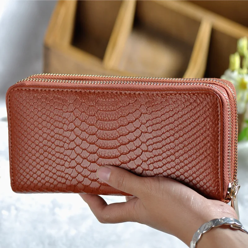 Европейская и американская кожаная женская сумка-кошелек на двойной молнии |