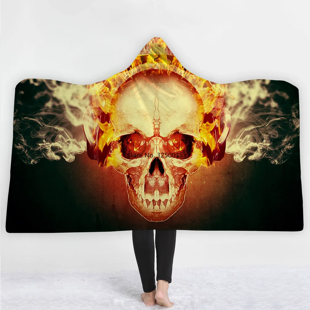 

Sugar Skull Flower 3D Print Hoodie Blanket Coral Fleece Hooded Blanket Warm Travel Airplane Sofa Bed Picnic Throw Blanket Kids