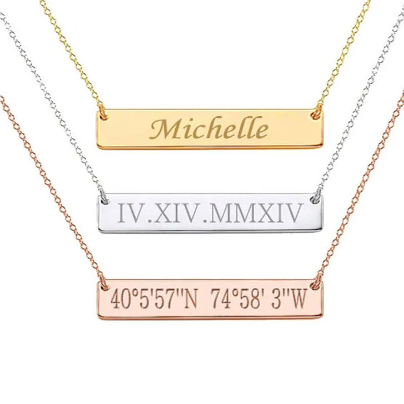 Ожерелье Bar именная табличка на заказ свадебная Дата координаты римские