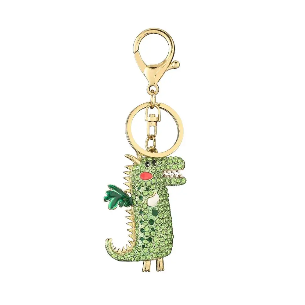 

Rhinestone Cartoon Dinosaur Animal Keychain Creative Lovely Charm Gift Pendant Key Chain Car Bag Accessories Keyring