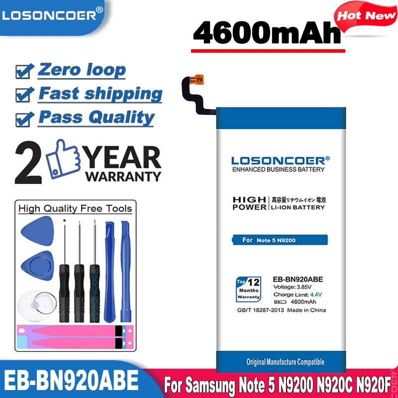 LOSONCOER 4600 мАч EB BN920ABE Аккумулятор для оригинального Samsung Note 5 аккумулятор N920T N9200 Project