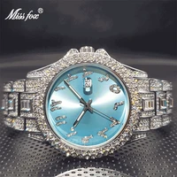 ice out watch for couple missfox luxury brand diamond watches for lover dropshipping new auto date relogio masculino de luxo