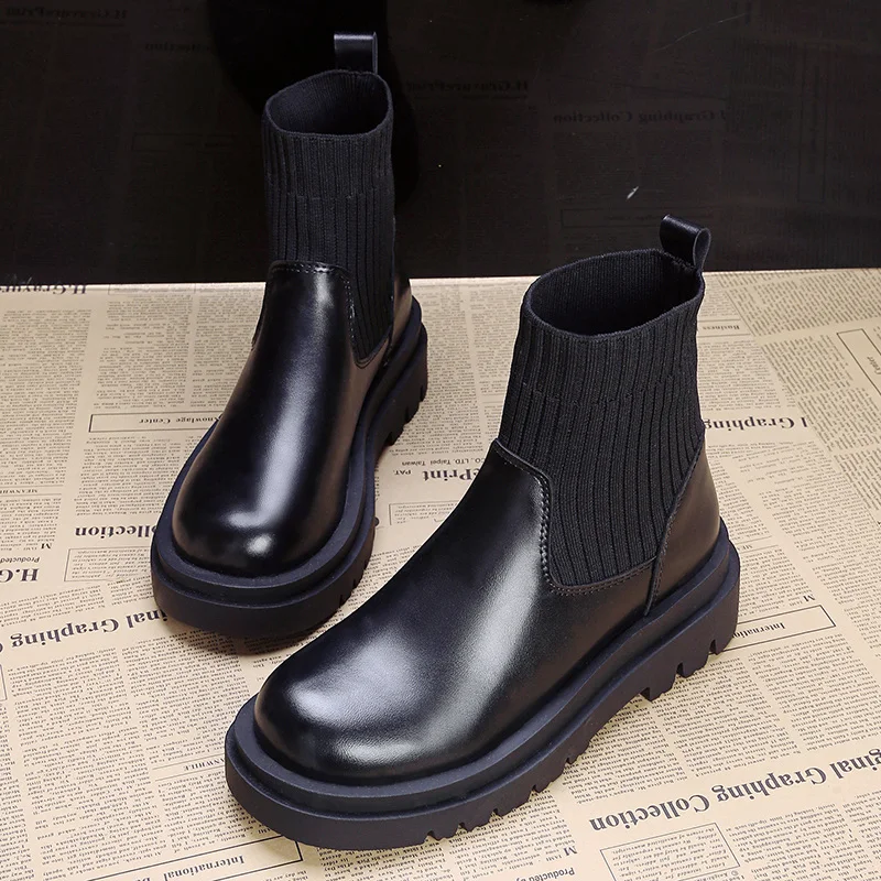 

Handmade Women Shoes 2021 Autumn And Winter Vintage Flat Ankle Boots Black Beige Boots Chelsea Boots Women