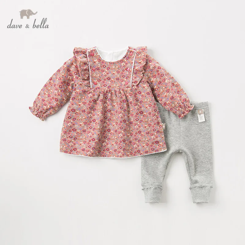 DB11547 dave bella/зимние модные комплекты одежды на молнии с цветочным принтом и рюшами