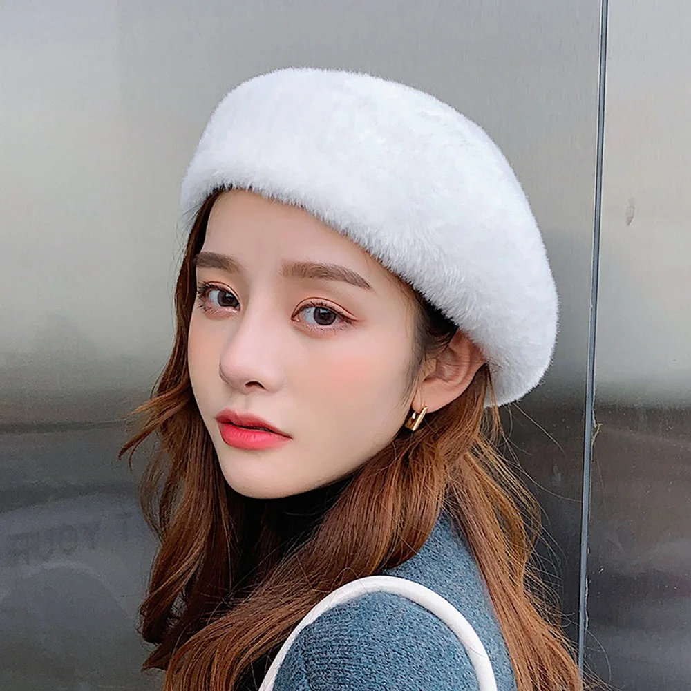 

Winter lady Berets Simple Style Painter Hat Imitation Mink Keep Warm Soft Plush Outdoor Fashion Female Caps