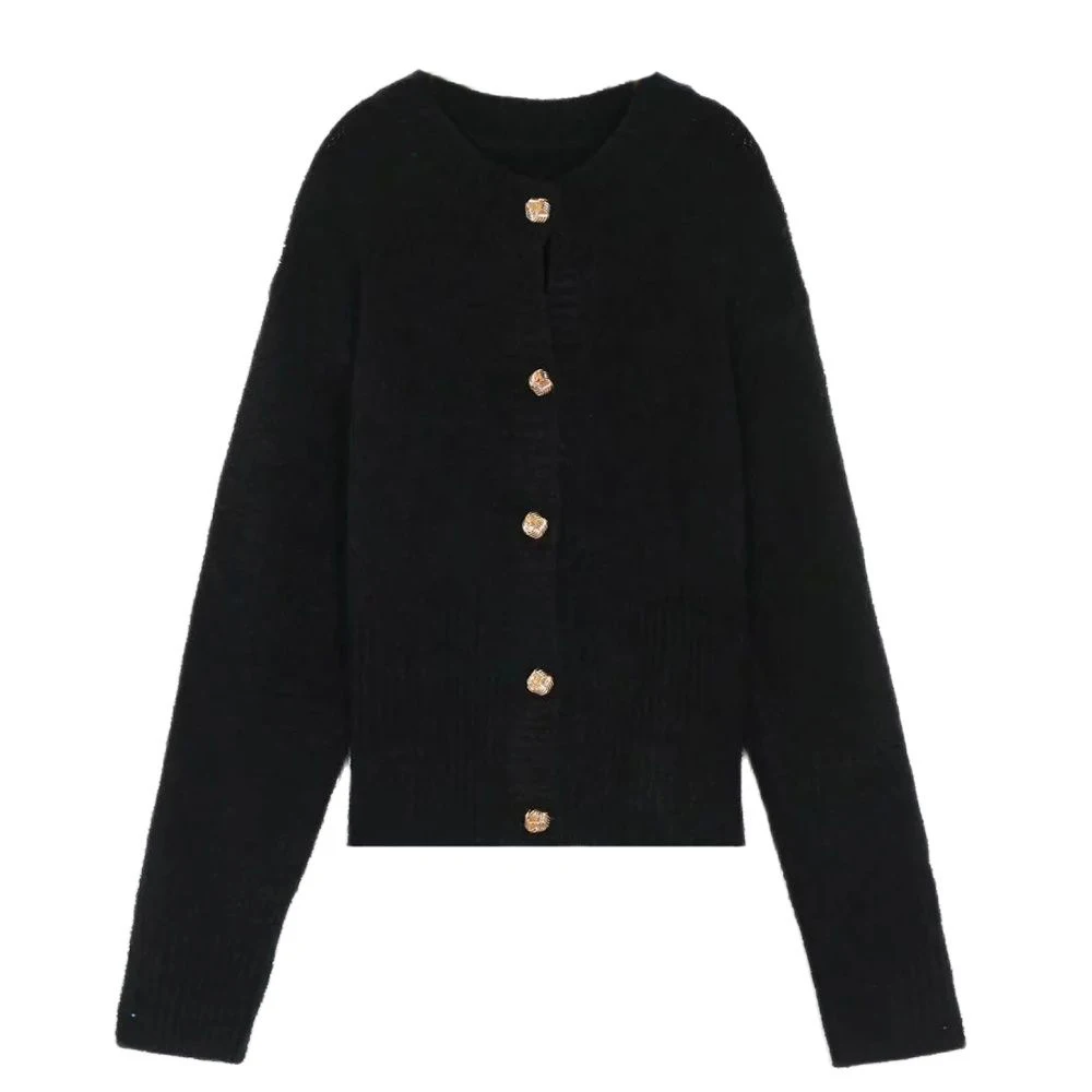 

Женский трикотажный кардиган с длинными рукавами, стильный шерстяной вязаный кардиган с золотистой пряжкой, верхняя одежда в Корейском сти...