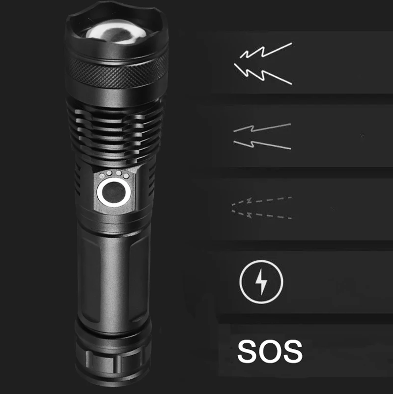 XHP50 Flashlight Super Bright Rechargeable Torch Hunting Light Adjustable Focus Waterproof Torches Outdoor Camping USB Charging | Лампы и