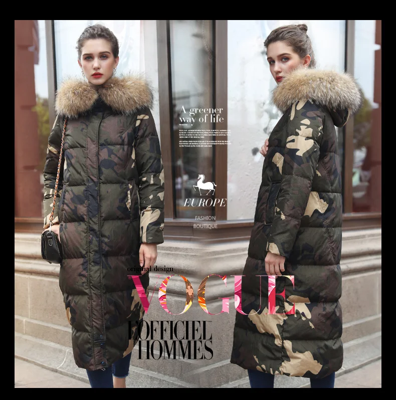 Tcyeek Winter Coat Women Clothes Streetwear X-long Duck Down Jacket Female Ladies Thick Warm Jacket+raccoon Fur Hooded 5203