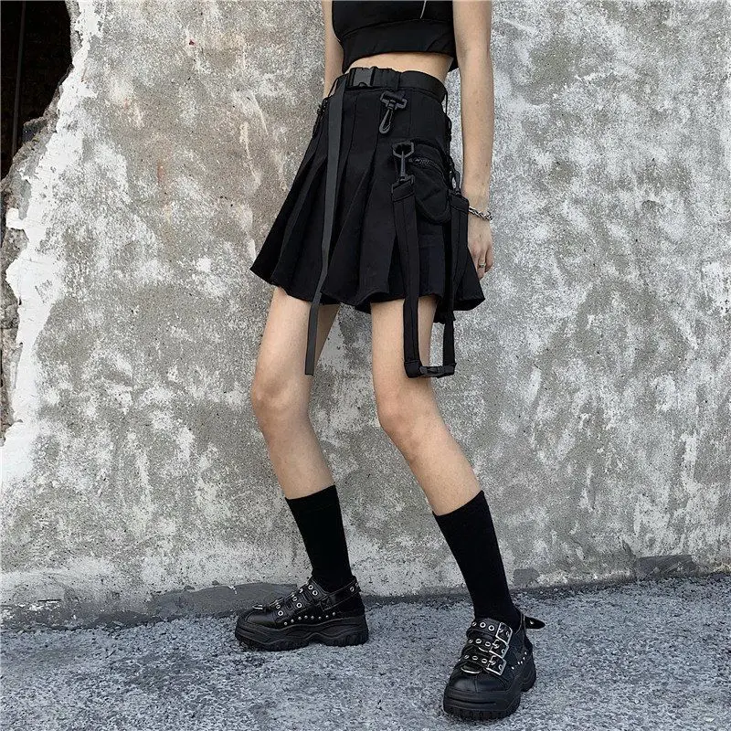 Женская плиссированная мини-юбка, элегантная плиссированная юбка с завышенной талией, карманами и молнией, в стиле хип-хоп, в стиле Харадзюк... от AliExpress RU&CIS NEW