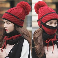 2020 hat winter womens mask hat for girls scarf thick warm fleece inside knitted hat scarf set 3pcs winter riding fashion hats