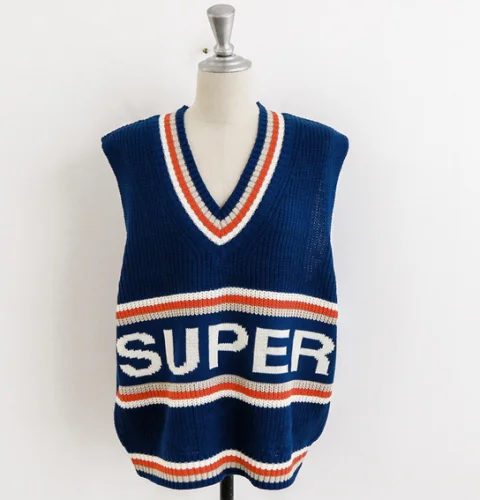 Женский вязаный свитер жилет 2020 корейский стиль Повседневный в полоску пэчворк v